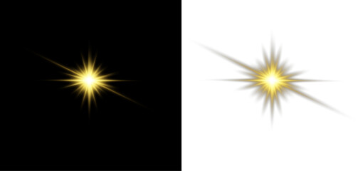 Yellow shining glow star sparkle light radiant burst flare magic abstract background. © OLEKSANDR