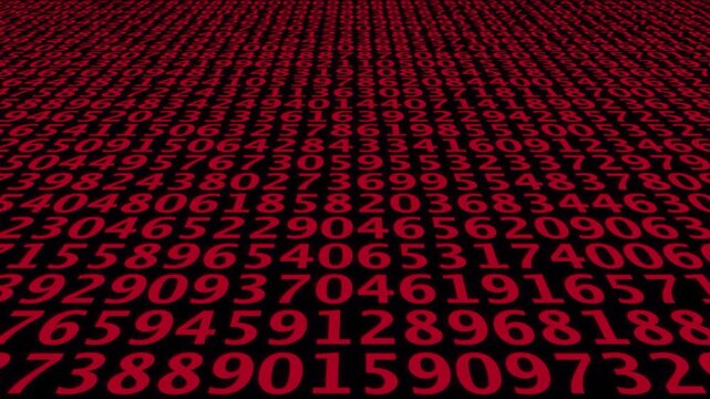 Dramatic 3D flyover of a red numerical grid with a shallow depth of field representing a critical system breach