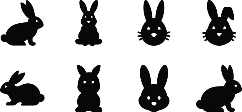 Easter rabbit silhouette vector set, rabbit poses vector, hopping bunny icon