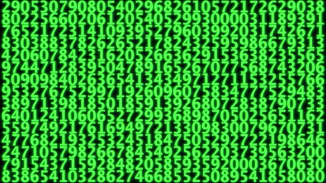 Matrix style digital green code grid with random numbers changing rapidly for cyber security concepts