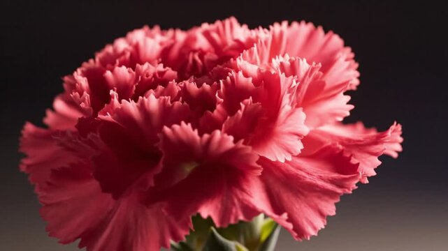 Pink carnation flower blooming in macro detail, elegant ruffled petals of dianthus caryophyllus, botanical floral background for romantic greeting cards