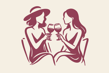 Women drinking wine doodle vector illustration with glasses and elegant hand drawn friends toast scene © Saad Hassan