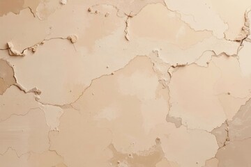 Obraz premium Cracked beige plaster wall with peeling paint and rough texture, showing natural wear and aging. Abstract grunge background with uneven surface and subtle details.