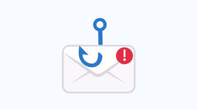 Flat design animation of phishing email warning with alert symbol representing cyber security scam suspicious message and online protection concept isolated with alpha channel transparent background.