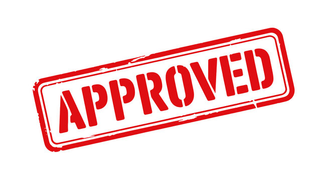 Red rubber stamp with the word approved isolated on transparent background