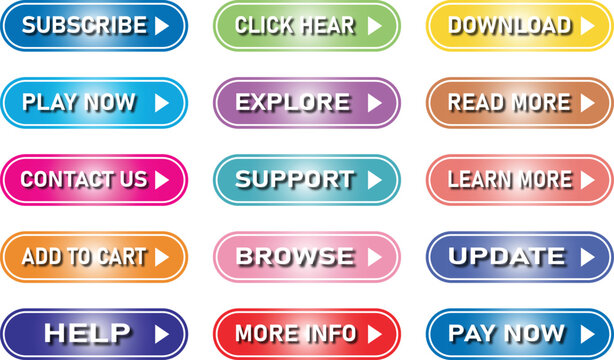 colorful call-to-action buttons set in flat design vector illustration