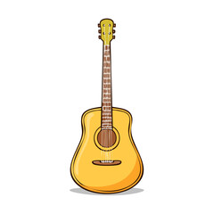 Obraz premium Vibrant yellow acoustic guitar illustration with clean lines and warm tones