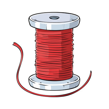 Red thread wound on a metal spool for sewing or crafting projects