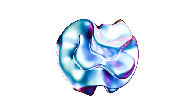 Morphing abstract iridescent holographic metamaterial with transparent background, perfect for digital art projects
