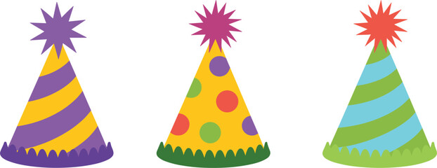 Colorful party hats vector set festive birthday celebration cone hats isolated design illustration clipart