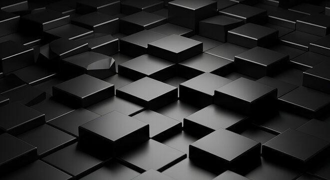 Black 3D cubes scattered across a dark surface with some protruding