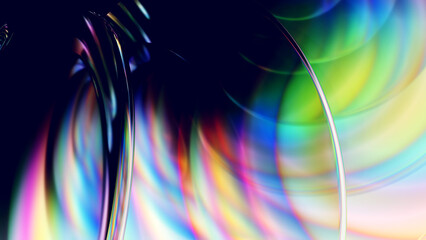 Iridescent and chromatic glass lenses moving on a clean white background