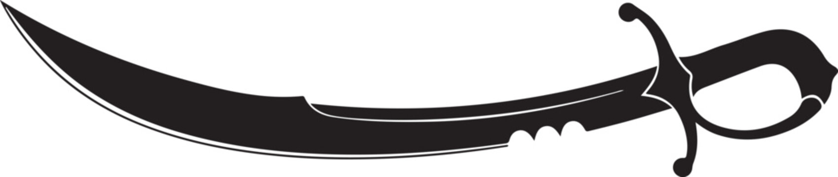 Black pirate sword, curved blade, scimitar, cutlass vector