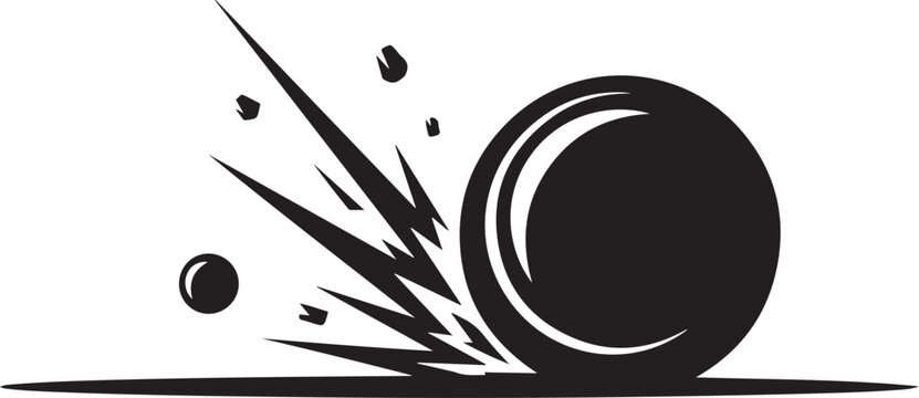 Black, monochrome, abstract vector illustration of crashing balls, dynamic motion graphics element, black and white vector graphic