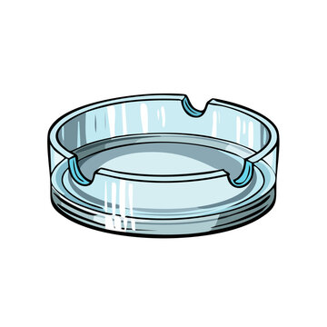 Clear glass ashtray with notches on white background vector illustration