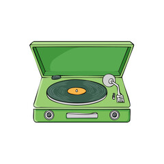 Fototapeta premium Green vintage record player with vinyl disc open for playing music