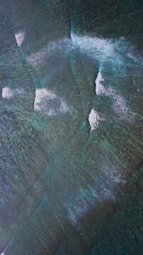Vertical Aerial of Pristine Coral Reef and Turquoise Lagoons surrounding Tropical Island in the South Pacific