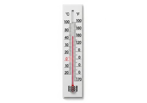 Outdoor thermometer showing temperature in celsius and fahrenheit isolated on white background