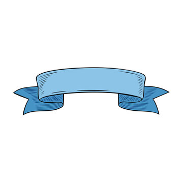 Hand drawn light blue ribbon banner with subtle shading and vintage aesthetic for design