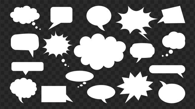 Set of white speech bubbles and comic thought clouds for chat messages and dialogue design