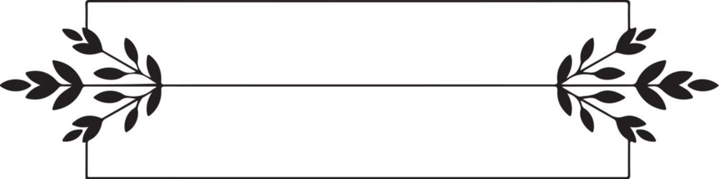 Minimalist Laurel Wreath Border, Simple Line Art Frame, Black and White Vector Illustration, Elegant Ornate Rectangle