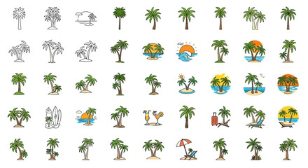 Collection of various palm tree icons. © Ami Triyatmi
