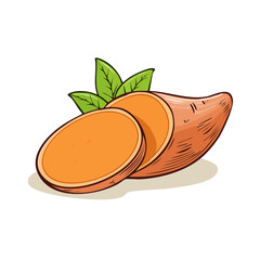 Obraz premium Illustration of a sliced sweet potato with leaves representing fresh produce and healthy eating