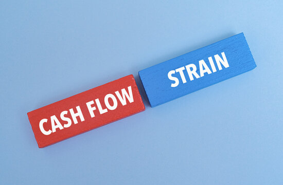 Coloured blocks with text "CASH FLOW STRAIN," Symbolizing financial pressure, liquidity challenges, and the struggle of business management during economic instability
