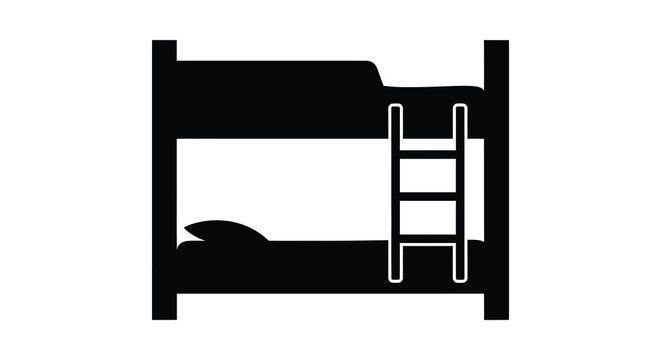 Black silhouette of a bunk bed with ladder simple design silhouette