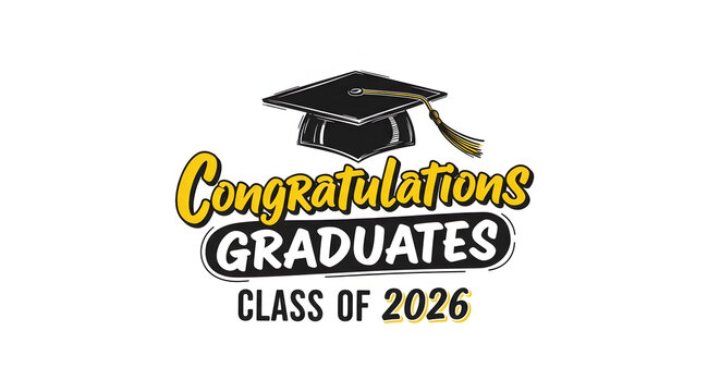Congratulations Graduates Class of 2026 Typography Design with Graduation Cap
