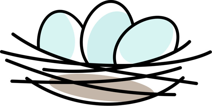 Three bird eggs are lying in a nest