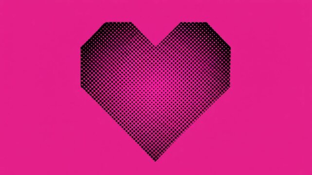 Geometric heart graphic in black dots on bright magenta pink background for Valentine's Day