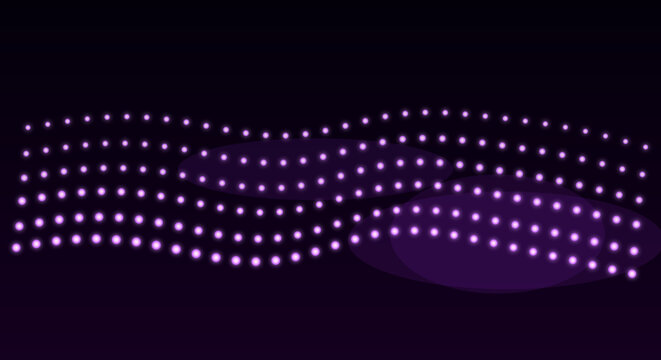 Purple LED string lights in wavy pattern on black background with modern futuristic ambiance for decoration