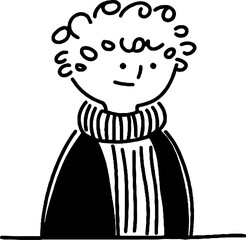 Fototapeta premium Curly haired person wearing turtleneck sweater portrait line drawing