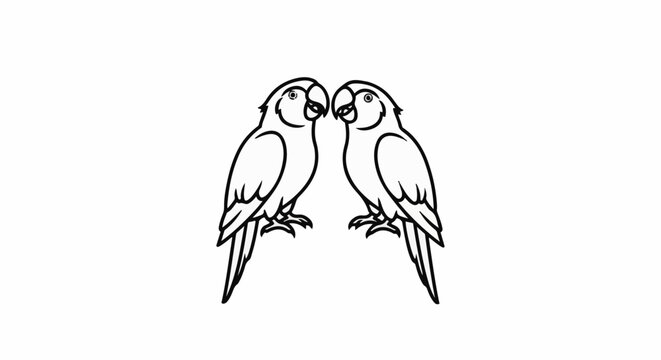 A minimalist line art illustration of two parrots facing each other