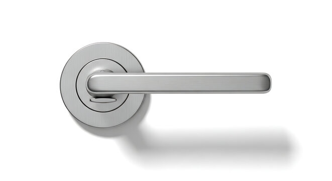Modern door handle, elegant lever design on a white background with shadow