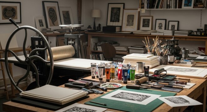 Art Printmaking Studio with Presses and Supplies