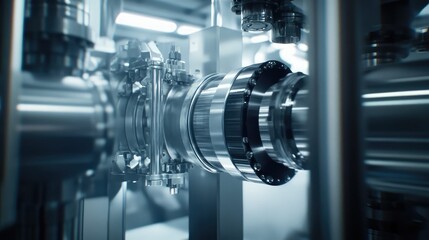 Fototapeta premium Industrial precision engineering machine operating in factory