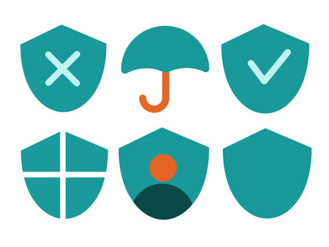 Shield Protection and Security Concept Icon Set in Flat Design