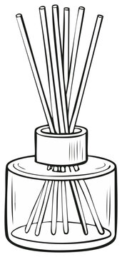 Stylized line art of an aromatherapy reed diffuser for home fragrance and relaxation