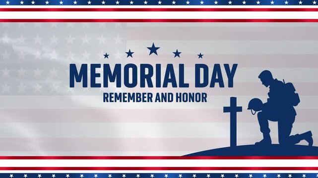 Happy memorial day Animation with American flag waving. Animation text happy memorial day. Memorial Day card animation