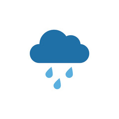 Obraz premium A simple, modern icon representing rain falling from a blue cloud against a white background.