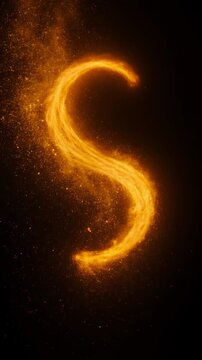 Fiery Orange Letter S Formed by Swirling Particles and Glowing Dust on a Dark Background with Subtle Bokeh Effects
