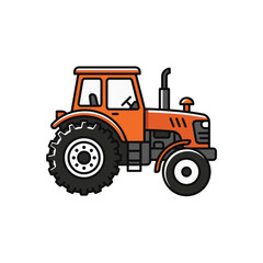 Fototapeta premium A stylized orange tractor with large rear wheels and smaller front wheels, depicted in a clean, vector art style on a white background.