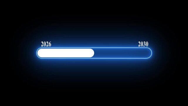 New year 2026 to 2030 loading bar animation Year changing from Loading bar animation on black background.