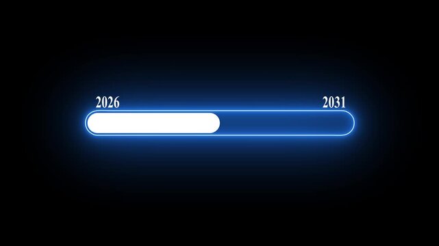 New year 2026 to 2031 loading bar animation Year changing from Loading bar animation on black background.