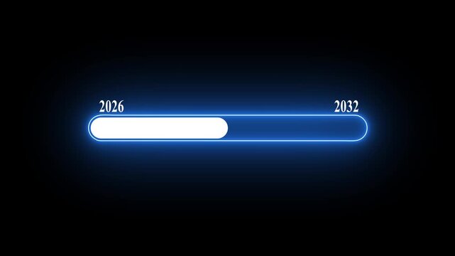 New year 2026 to 2032 loading bar animation Year changing from Loading bar animation on black background.