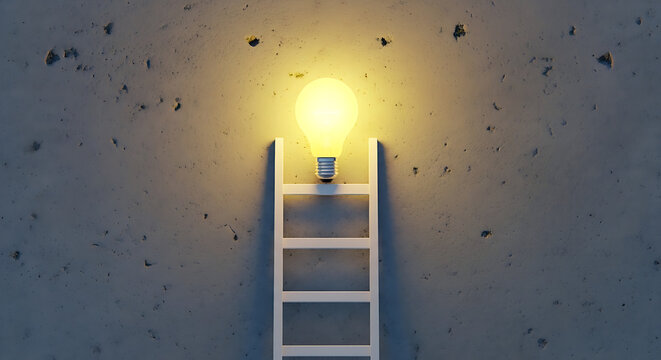 Conceptual image of a luminous light bulb representing innovative solutions and strategic ascent towards success
