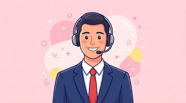 Smiling Agent in Customer Service: A friendly and approachable customer service agent wearing a headset smiles warmly, ready to provide excellent support. The image conveys helpfulness.
