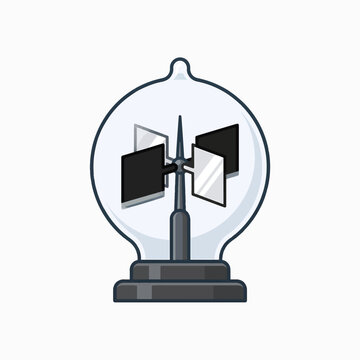 Illustration of a radiometer, a device with vanes inside a glass bulb, that spins when exposed to light, demonstrating light pressure.
